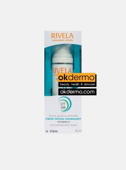 Rivela Sunscreen Lotion SPF 50 by Cipla UVA UVB Vitamin E OTC Without Prescription original okdermo com