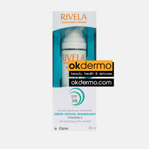 Rivela Sunscreen Lotion SPF 50 by Cipla UVA UVB Vitamin E OTC Without Prescription original okdermo com